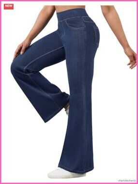 Women's Stretchy Flare Jeans High Waist Pull On Tummy Control Bootcut